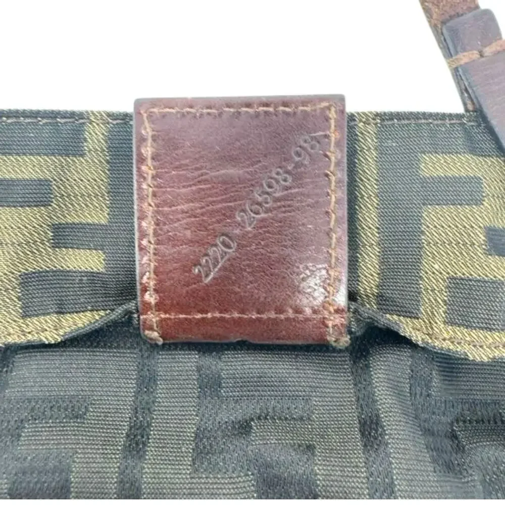 Fendi FF Logo Zucca Bag Shoulder‎ Strap Tote Purse Brown Black Canvas Monogram